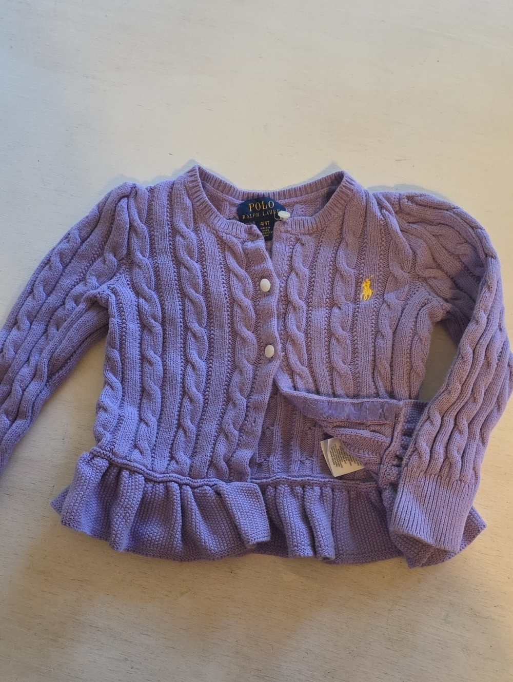 Polo by Ralph Lauren Lavender Cable-Knit Ruffle Cardigan